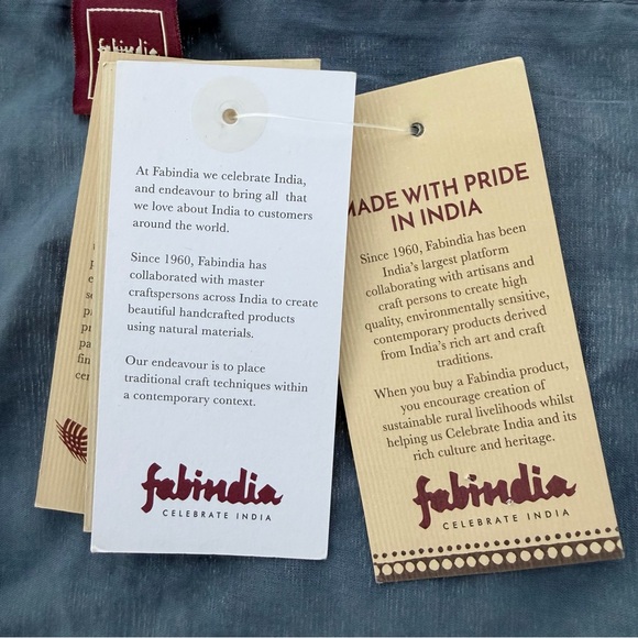 Fabindia Indigo Blue Hand Block Print Silk Shibori Chiti Table Runner, 44”x 13” - Picture 8 of 9